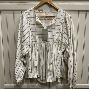 ee:some brand- flowy white blouse with Blue Stripes